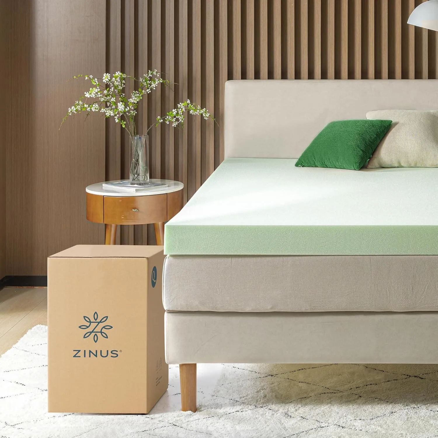 ZINUS 4 Inch Green Tea Memory Foam Mattress Topper, Smaller, More Convenient WonderBox Packaging, Pressure-Relieving Layers, CertiPUR-US Certified, Full