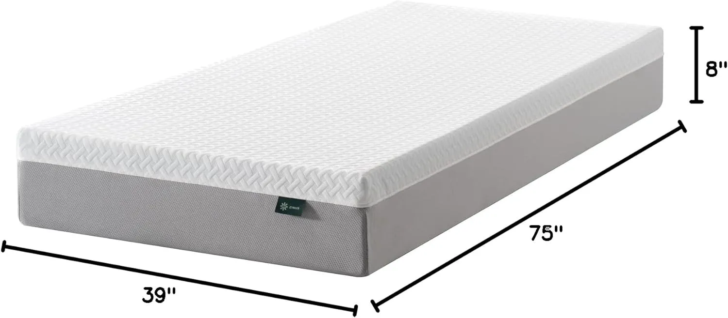 ZINUS 8 Inch Green Tea Essential Memory Foam Mattress [New Version], Twin, Fiberglass Free, Medium Feel, Breathable Airflow Memory Foam, Certified Safe Foams & Fabric, Mattress in A Box