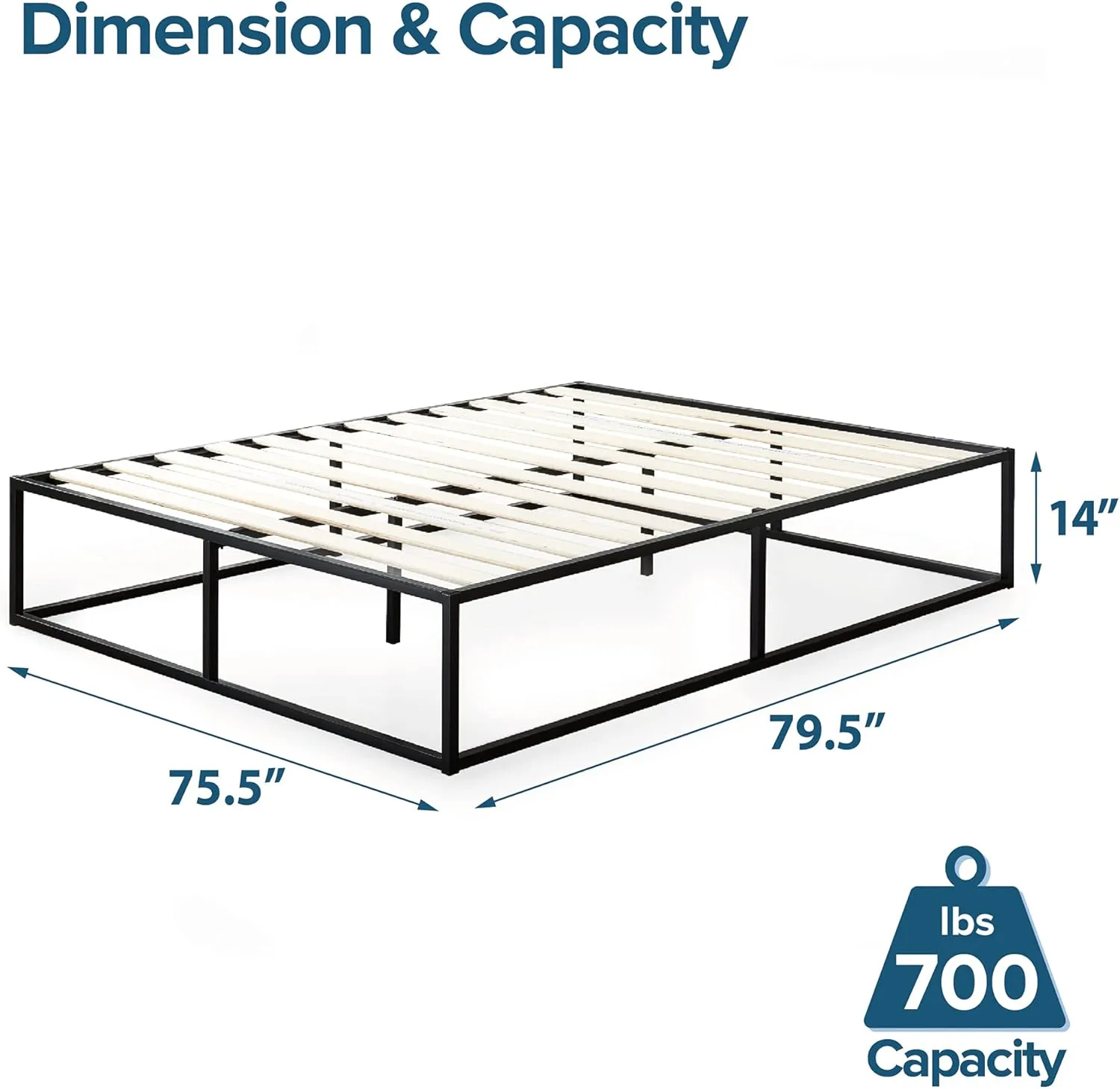 ZINUS Joseph 14" Metal Platforma Bed Frame, Mattress Foundation, Wood Slat Support, No Box Spring Needed, Sturdy Steel Structure, King