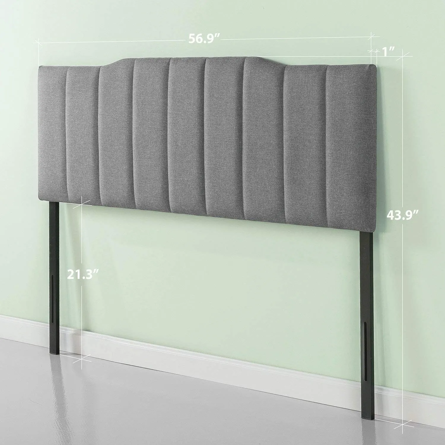 ZINUS Satish Upholstered Headboard Channel Stitched Upholstery, Easy Assembly, Full, Gray