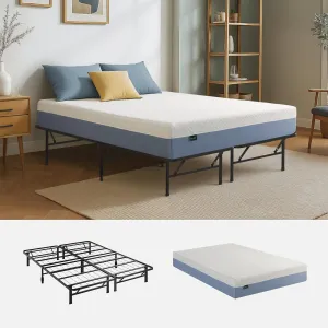 Zinus Set: 10 Inch Cooling Essential Memory Foam Mattress [New Version], Queen, Medium Feel   SmartBase Tool-Free Assembly Mattress Foundation,14 Inch Metal Platform Bed, Queen