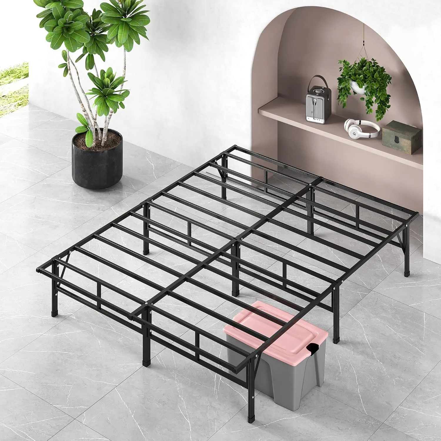 ZINUS SmartBase Compack Mattress Foundation, 14 Inch Metal Bed Frame, No Box Spring Needed, Sturdy Steel Slat Support, Queen