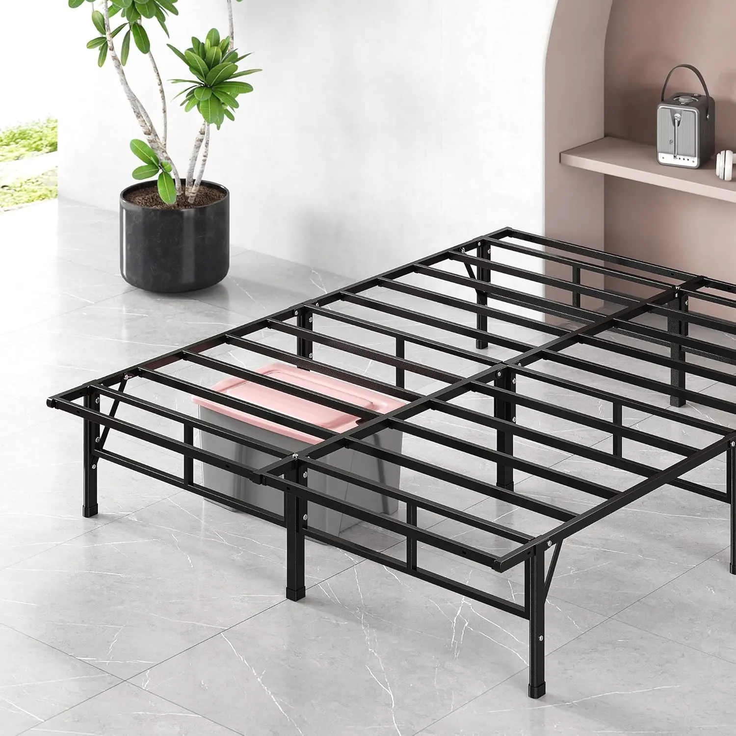 ZINUS SmartBase Compack Mattress Foundation, 14 Inch Metal Bed Frame, No Box Spring Needed, Sturdy Steel Slat Support, Queen