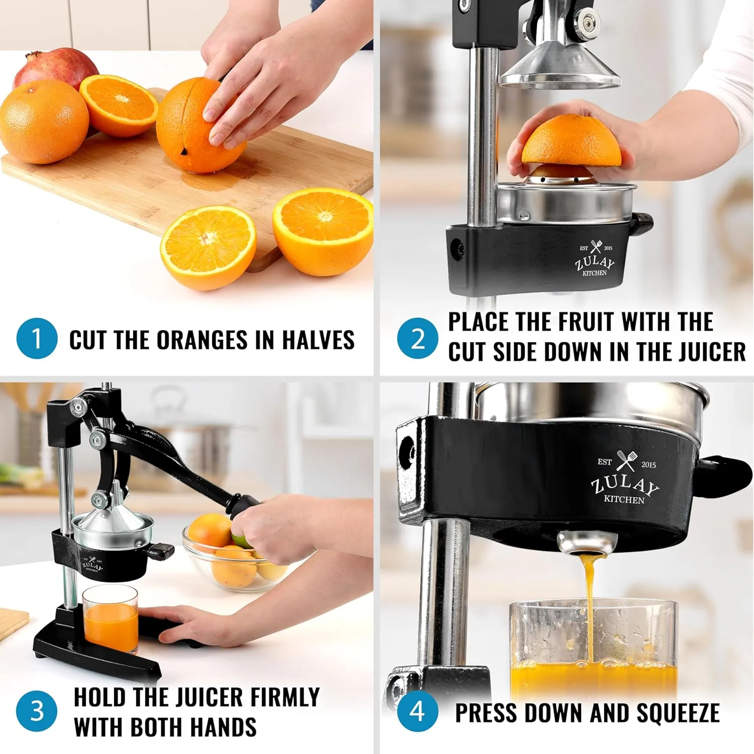 Zulay Kitchen Cast-Iron Orange Juice Squeezer - Easy-to-Clean, Heavy-Duty, Professional Citrus Juicer - Stainless Steel Lemon Squeezer - Manual Citrus Press & Orange Squeezer - Orange Juicer (Black)