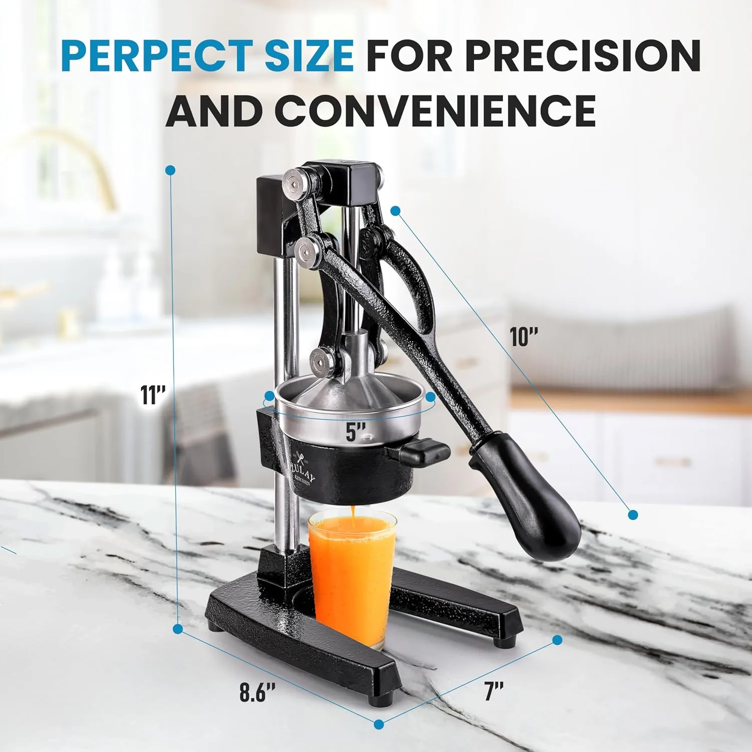 Zulay Kitchen Cast-Iron Orange Juice Squeezer - Easy-to-Clean, Heavy-Duty, Professional Citrus Juicer - Stainless Steel Lemon Squeezer - Manual Citrus Press & Orange Squeezer - Orange Juicer (Black)