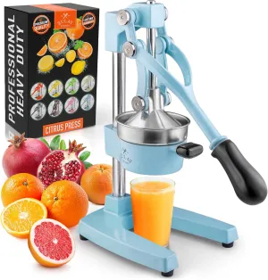 Zulay Kitchen Cast-Iron Orange Juice Squeezer - Heavy-Duty, Easy-to-Clean, Professional Citrus Juicer - Durable Stainless Steel Lemon Squeezer - Sturdy Manual Citrus Press & Orange Squeezer (Blue)
