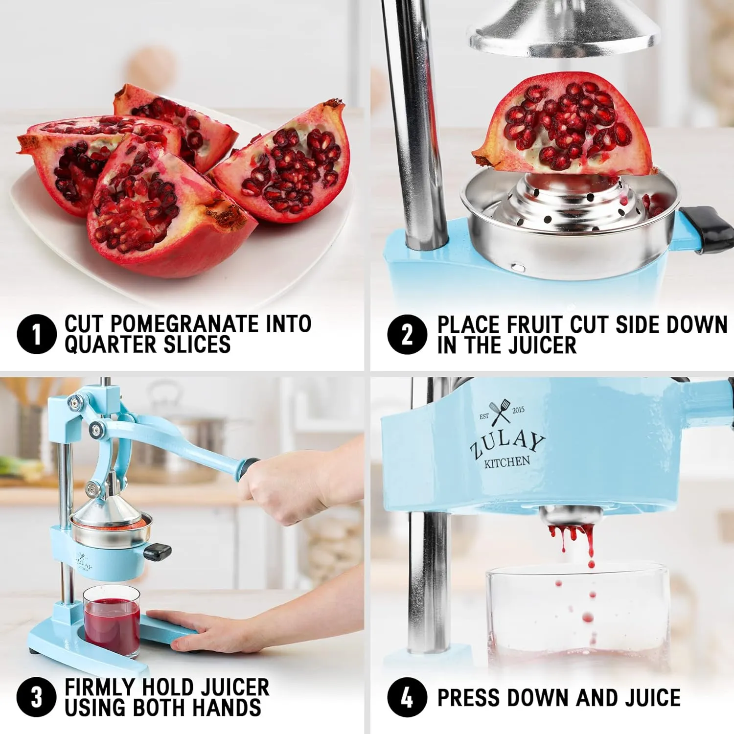 Zulay Kitchen Cast-Iron Orange Juice Squeezer - Heavy-Duty, Easy-to-Clean, Professional Citrus Juicer - Durable Stainless Steel Lemon Squeezer - Sturdy Manual Citrus Press & Orange Squeezer (Blue)
