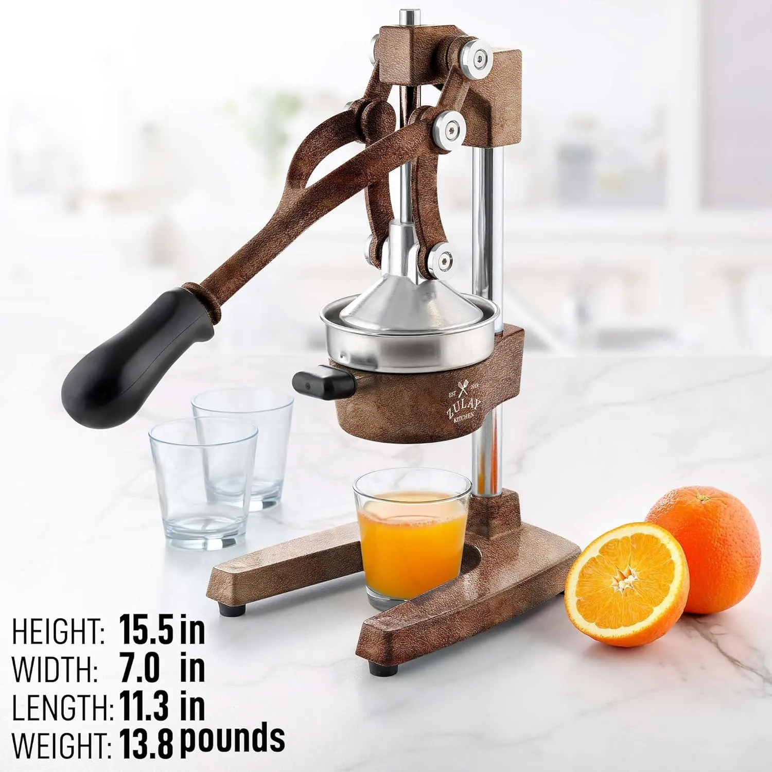 Zulay Kitchen Cast-Iron Orange Juice Squeezer - Heavy-Duty, Easy-to-Clean, Professional Citrus Juicer - Durable Stainless Steel Lemon Squeezer - Sturdy Manual Citrus Press & Orange Squeezer (Copper)