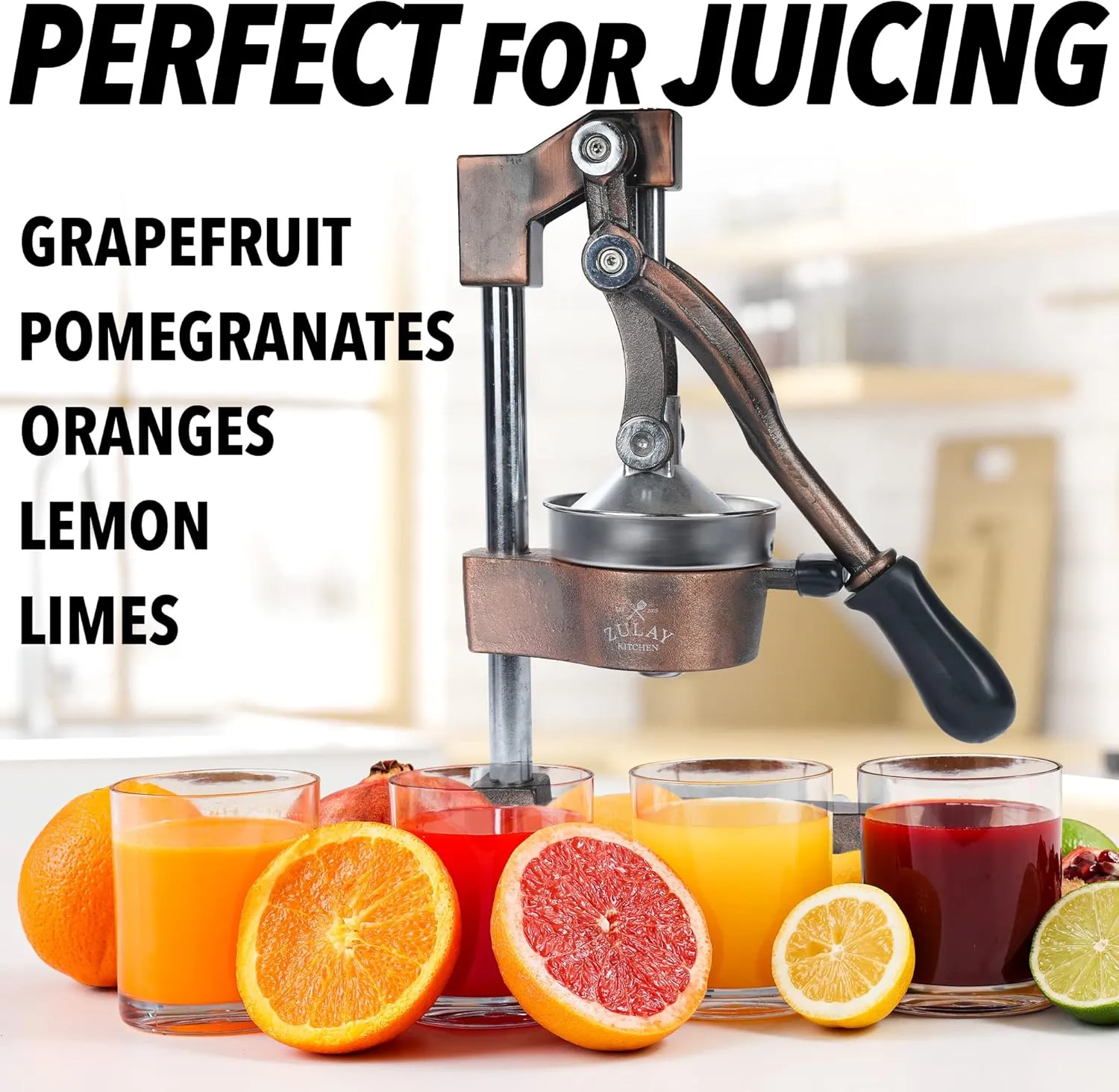 Zulay Kitchen Cast-Iron Orange Juice Squeezer - Heavy-Duty, Easy-to-Clean, Professional Citrus Juicer - Durable Stainless Steel Lemon Squeezer - Sturdy Manual Citrus Press & Orange Squeezer (Copper)