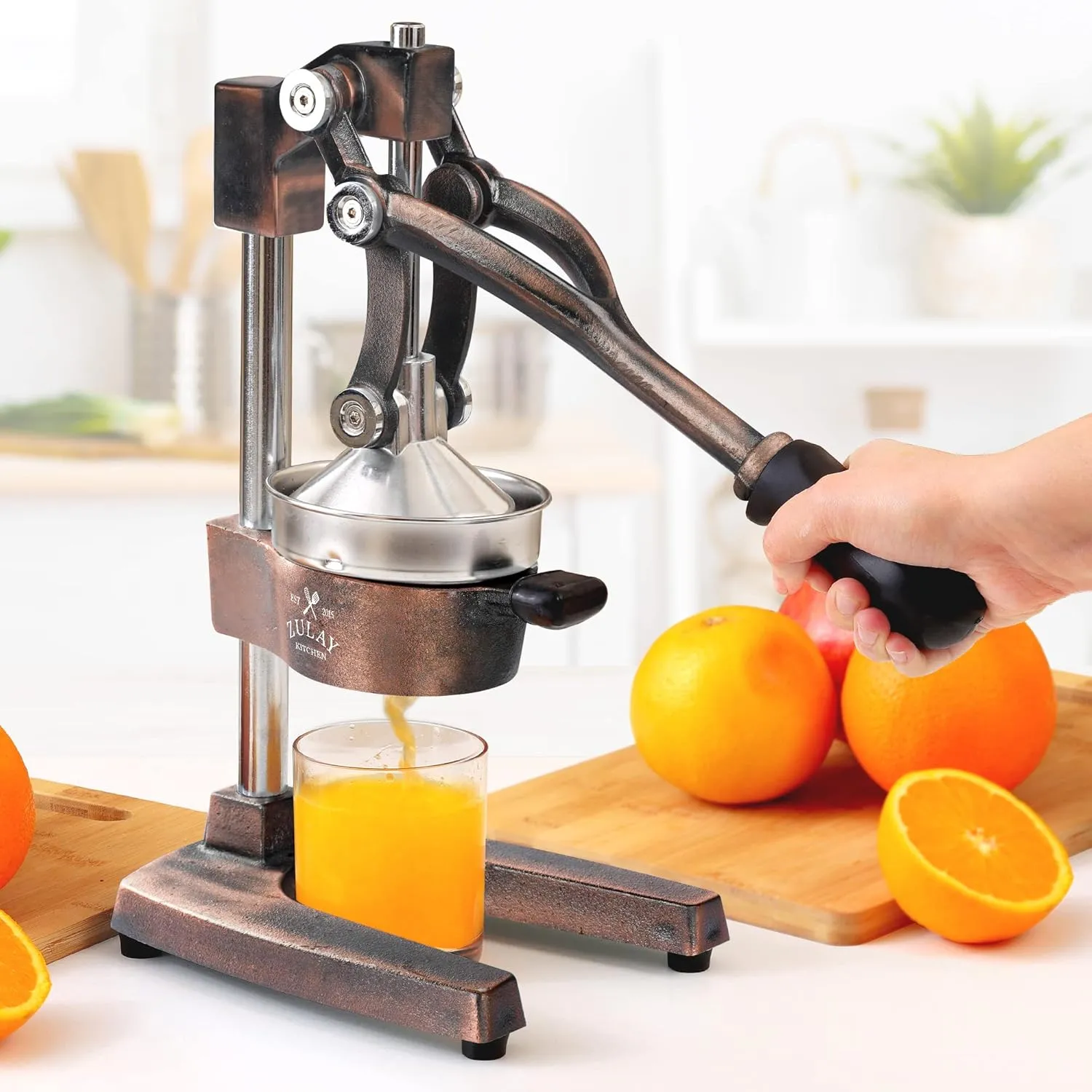 Zulay Kitchen Cast-Iron Orange Juice Squeezer - Heavy-Duty, Easy-to-Clean, Professional Citrus Juicer - Durable Stainless Steel Lemon Squeezer - Sturdy Manual Citrus Press & Orange Squeezer (Copper)