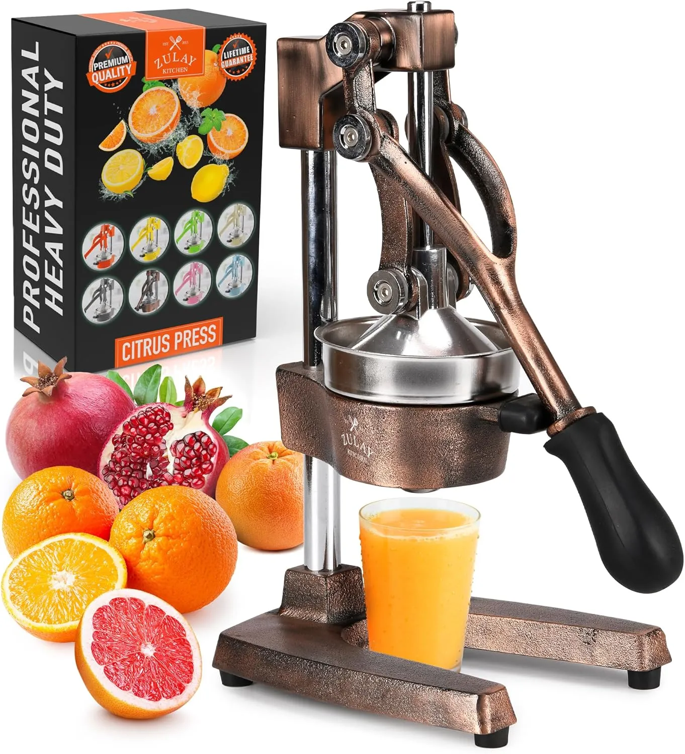 Zulay Kitchen Cast-Iron Orange Juice Squeezer - Heavy-Duty, Easy-to-Clean, Professional Citrus Juicer - Durable Stainless Steel Lemon Squeezer - Sturdy Manual Citrus Press & Orange Squeezer (Copper)