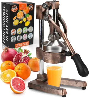 Zulay Kitchen Cast-Iron Orange Juice Squeezer - Heavy-Duty, Easy-to-Clean, Professional Citrus Juicer - Durable Stainless Steel Lemon Squeezer - Sturdy Manual Citrus Press & Orange Squeezer (Copper)