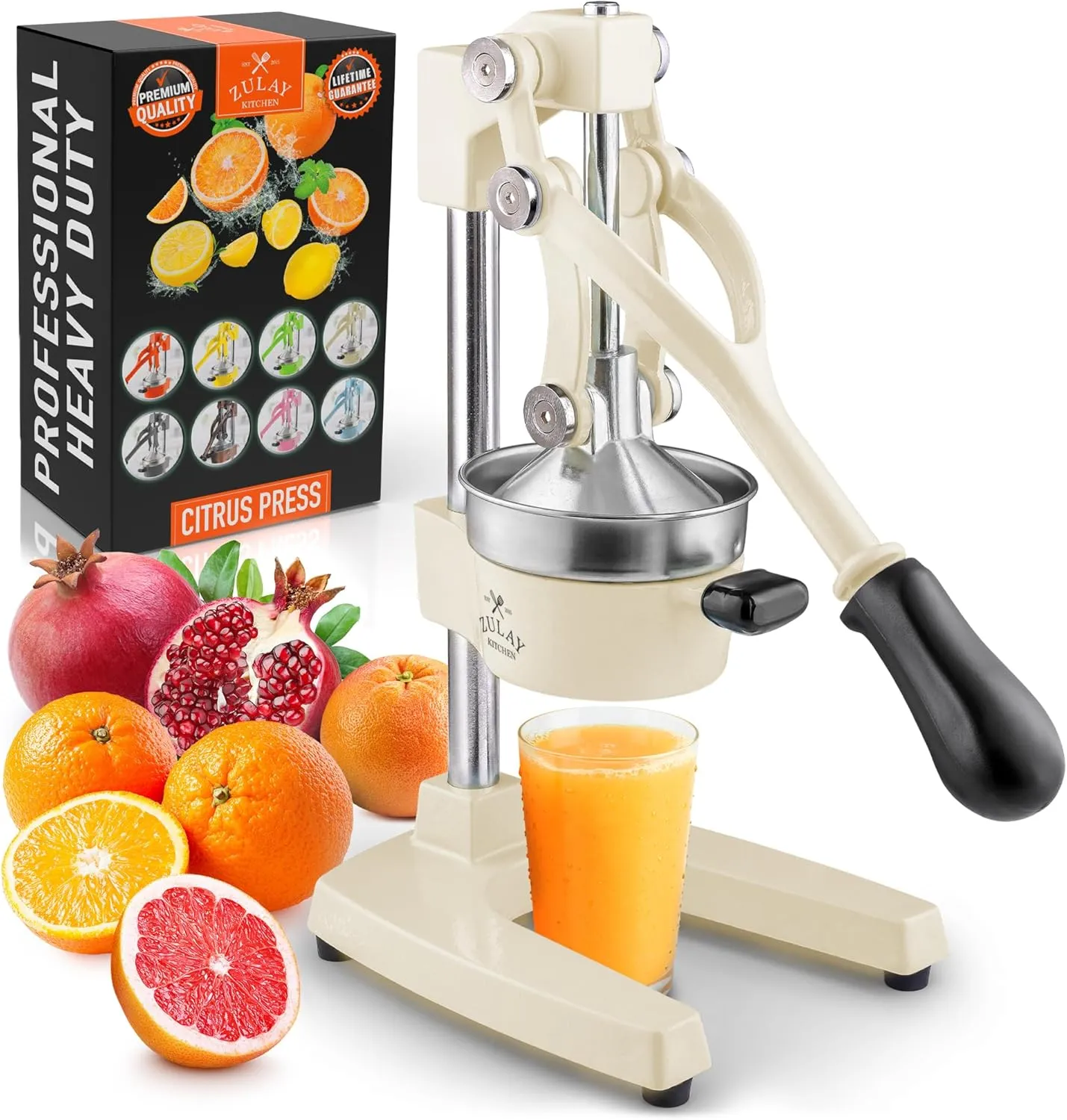 Zulay Kitchen Cast-Iron Orange Juice Squeezer - Heavy-Duty, Easy-to-Clean, Professional Citrus Juicer - Durable Stainless Steel Lemon Squeezer - Sturdy Manual Citrus Press & Orange Squeezer (Cream)