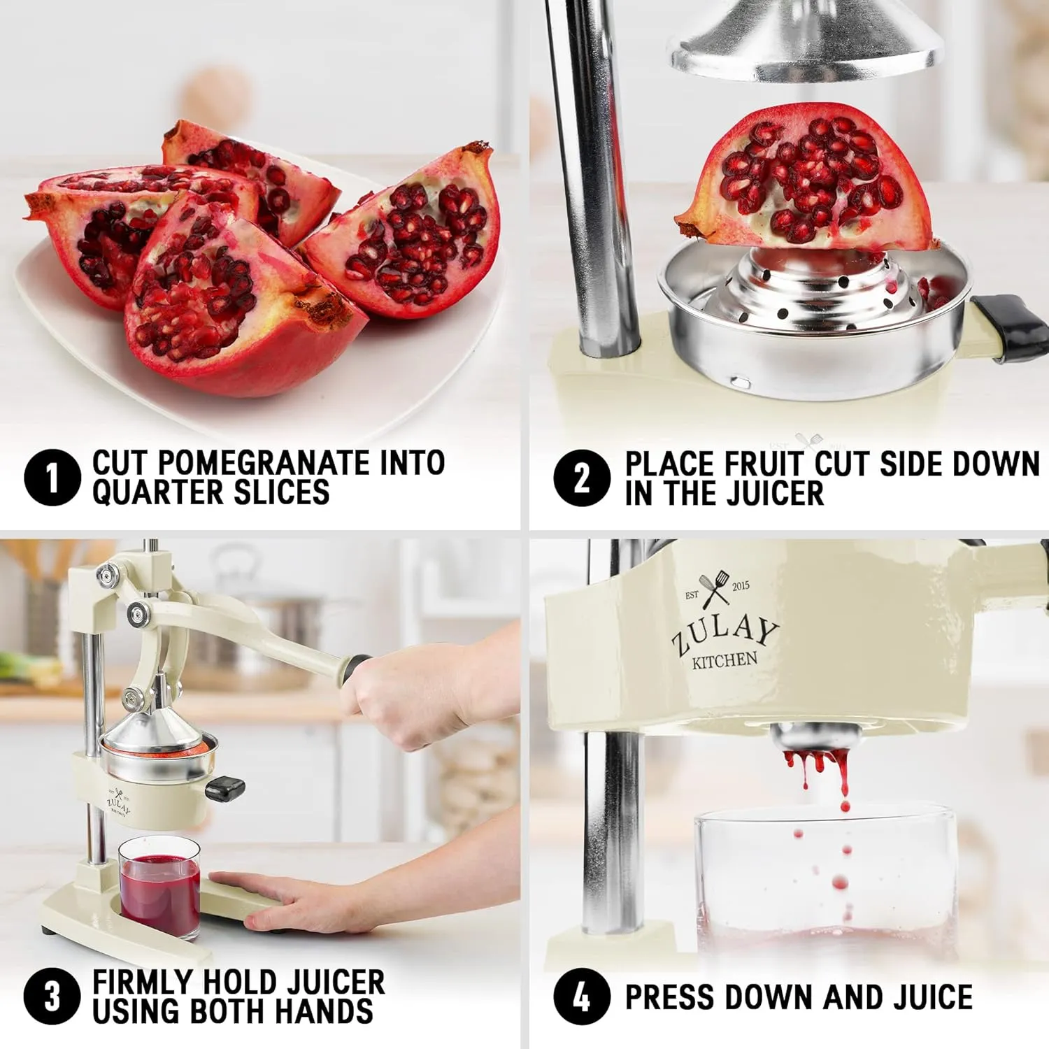 Zulay Kitchen Cast-Iron Orange Juice Squeezer - Heavy-Duty, Easy-to-Clean, Professional Citrus Juicer - Durable Stainless Steel Lemon Squeezer - Sturdy Manual Citrus Press & Orange Squeezer (Cream)