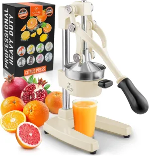 Zulay Kitchen Cast-Iron Orange Juice Squeezer - Heavy-Duty, Easy-to-Clean, Professional Citrus Juicer - Durable Stainless Steel Lemon Squeezer - Sturdy Manual Citrus Press & Orange Squeezer (Cream)