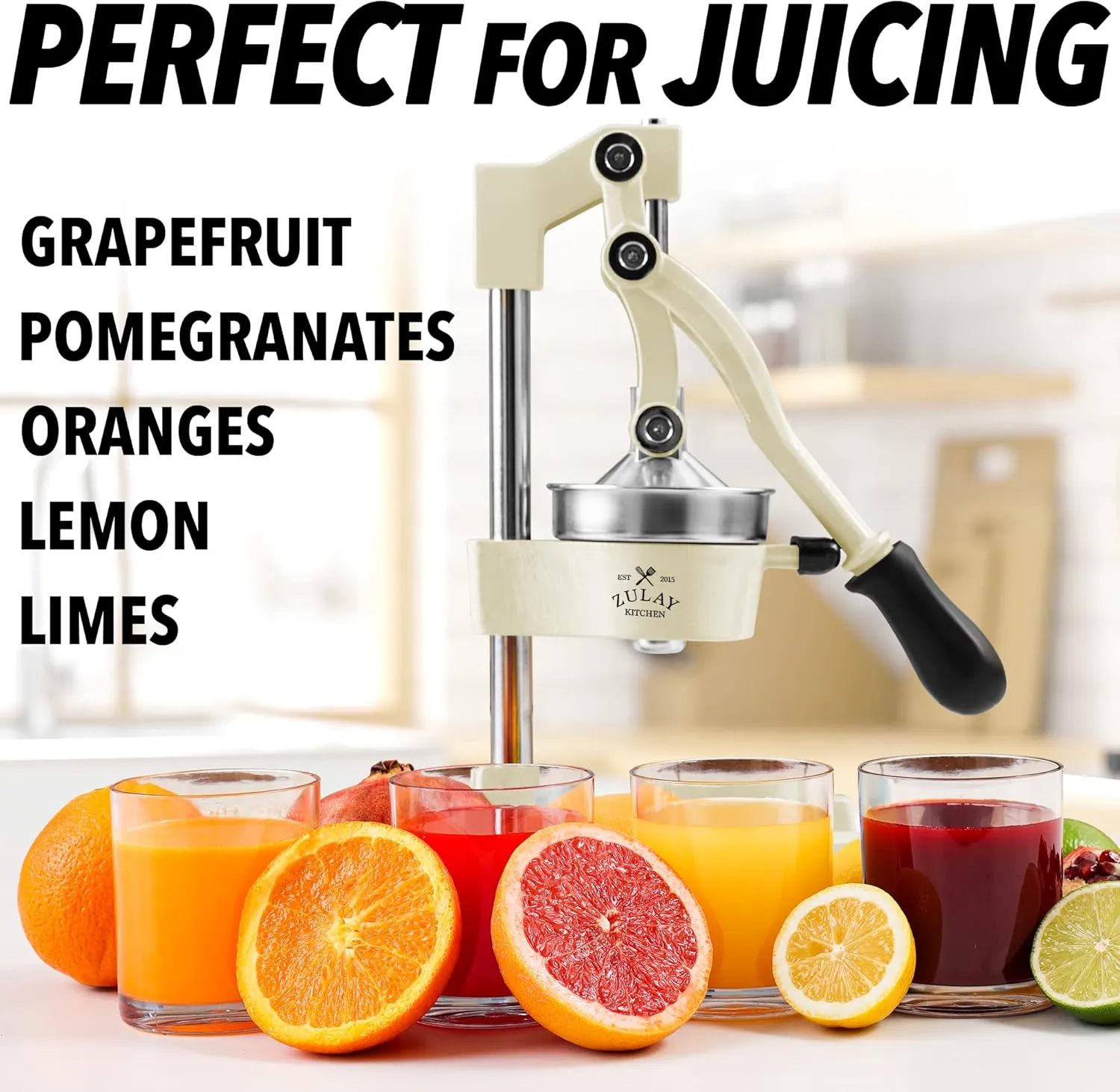 Zulay Kitchen Cast-Iron Orange Juice Squeezer - Heavy-Duty, Easy-to-Clean, Professional Citrus Juicer - Durable Stainless Steel Lemon Squeezer - Sturdy Manual Citrus Press & Orange Squeezer (Cream)
