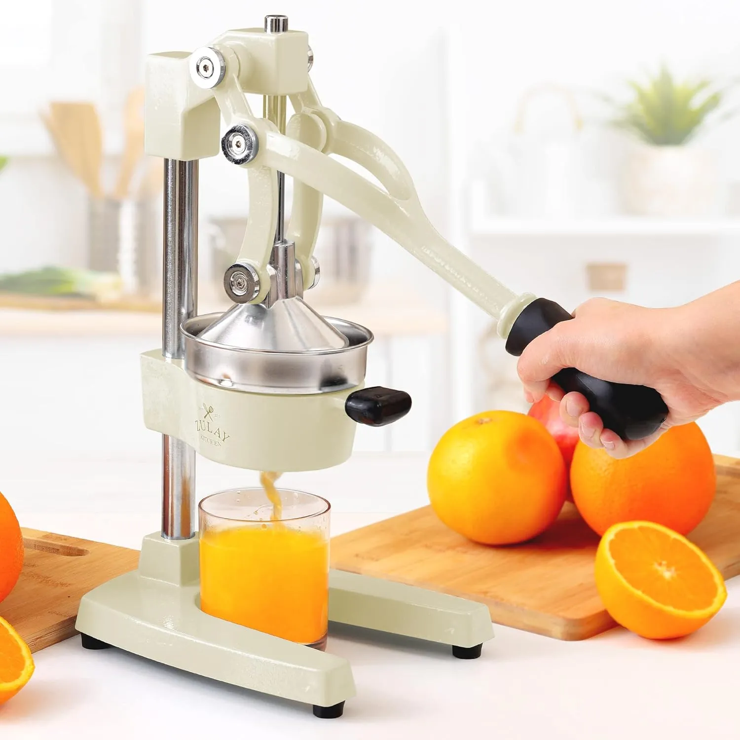 Zulay Kitchen Cast-Iron Orange Juice Squeezer - Heavy-Duty, Easy-to-Clean, Professional Citrus Juicer - Durable Stainless Steel Lemon Squeezer - Sturdy Manual Citrus Press & Orange Squeezer (Cream)
