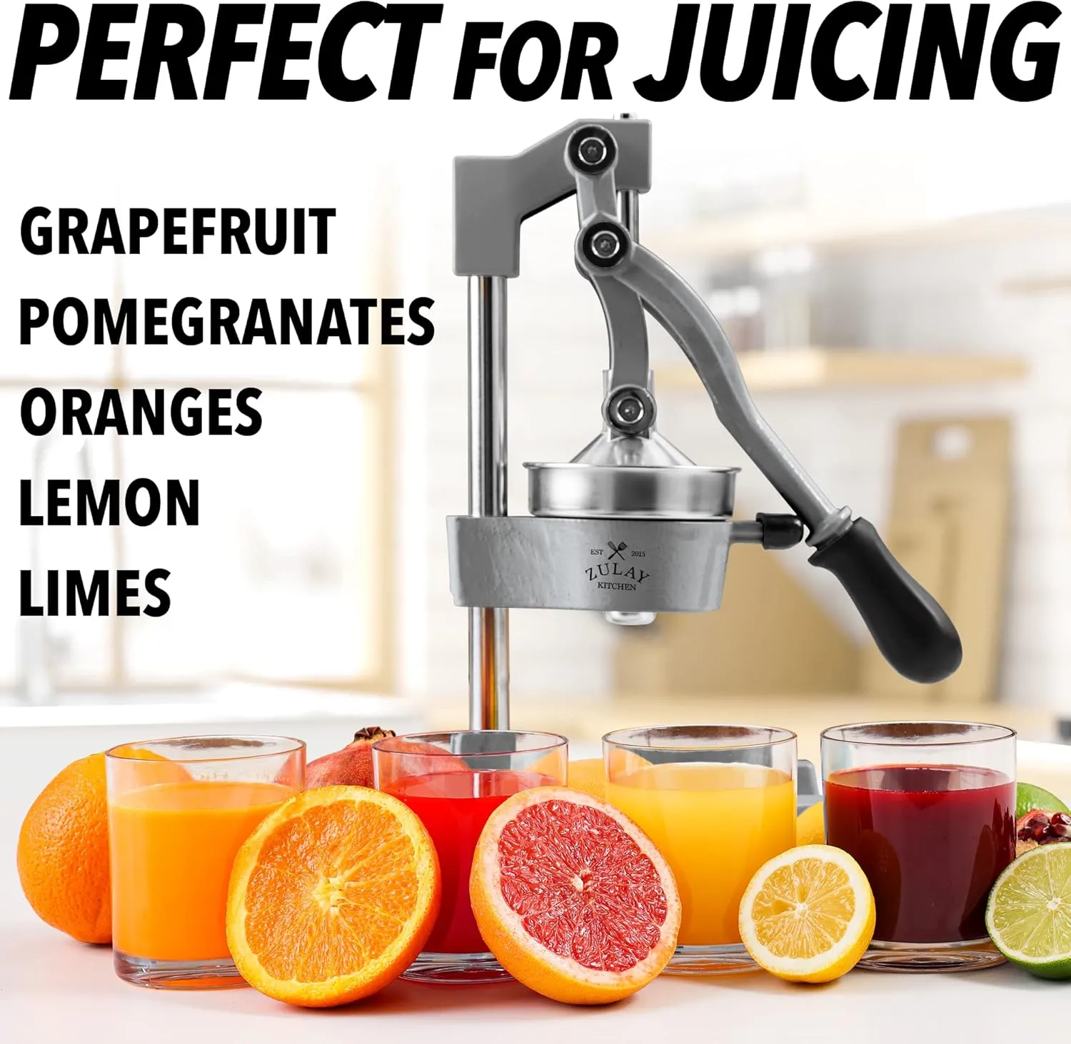 Zulay Kitchen Cast-Iron Orange Juice Squeezer - Heavy-Duty, Easy-to-Clean, Professional Citrus Juicer - Durable Stainless Steel Lemon Squeezer - Sturdy Manual Citrus Press & Orange Squeezer (Gray)