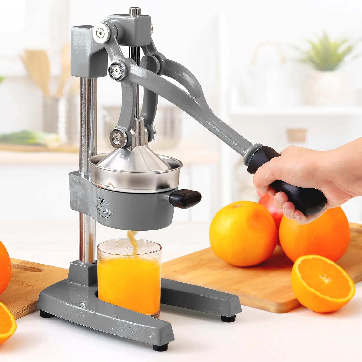 Zulay Kitchen Cast-Iron Orange Juice Squeezer - Heavy-Duty, Easy-to-Clean, Professional Citrus Juicer - Durable Stainless Steel Lemon Squeezer - Sturdy Manual Citrus Press & Orange Squeezer (Gray)