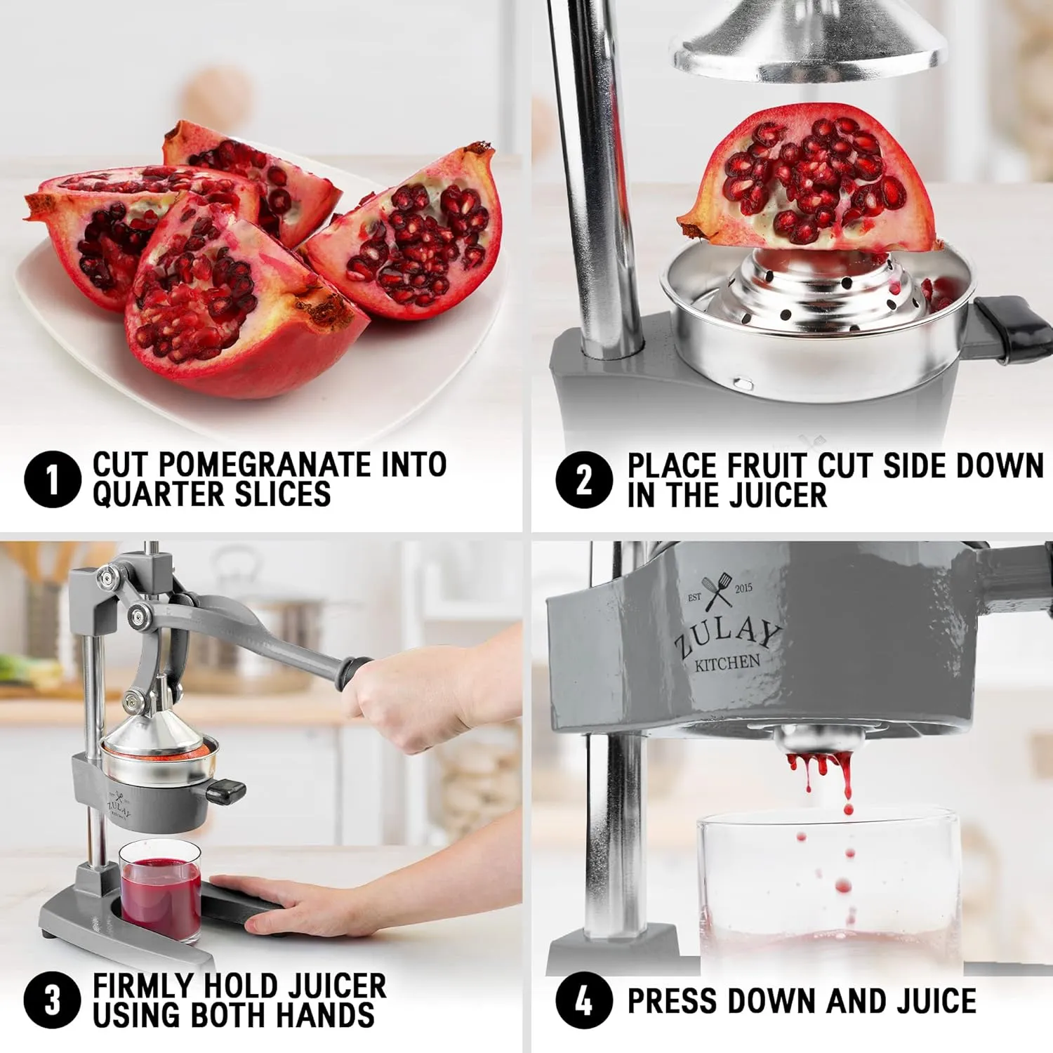 Zulay Kitchen Cast-Iron Orange Juice Squeezer - Heavy-Duty, Easy-to-Clean, Professional Citrus Juicer - Durable Stainless Steel Lemon Squeezer - Sturdy Manual Citrus Press & Orange Squeezer (Gray)
