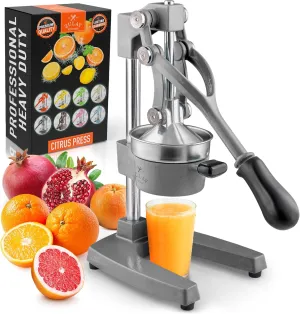 Zulay Kitchen Cast-Iron Orange Juice Squeezer - Heavy-Duty, Easy-to-Clean, Professional Citrus Juicer - Durable Stainless Steel Lemon Squeezer - Sturdy Manual Citrus Press & Orange Squeezer (Gray)