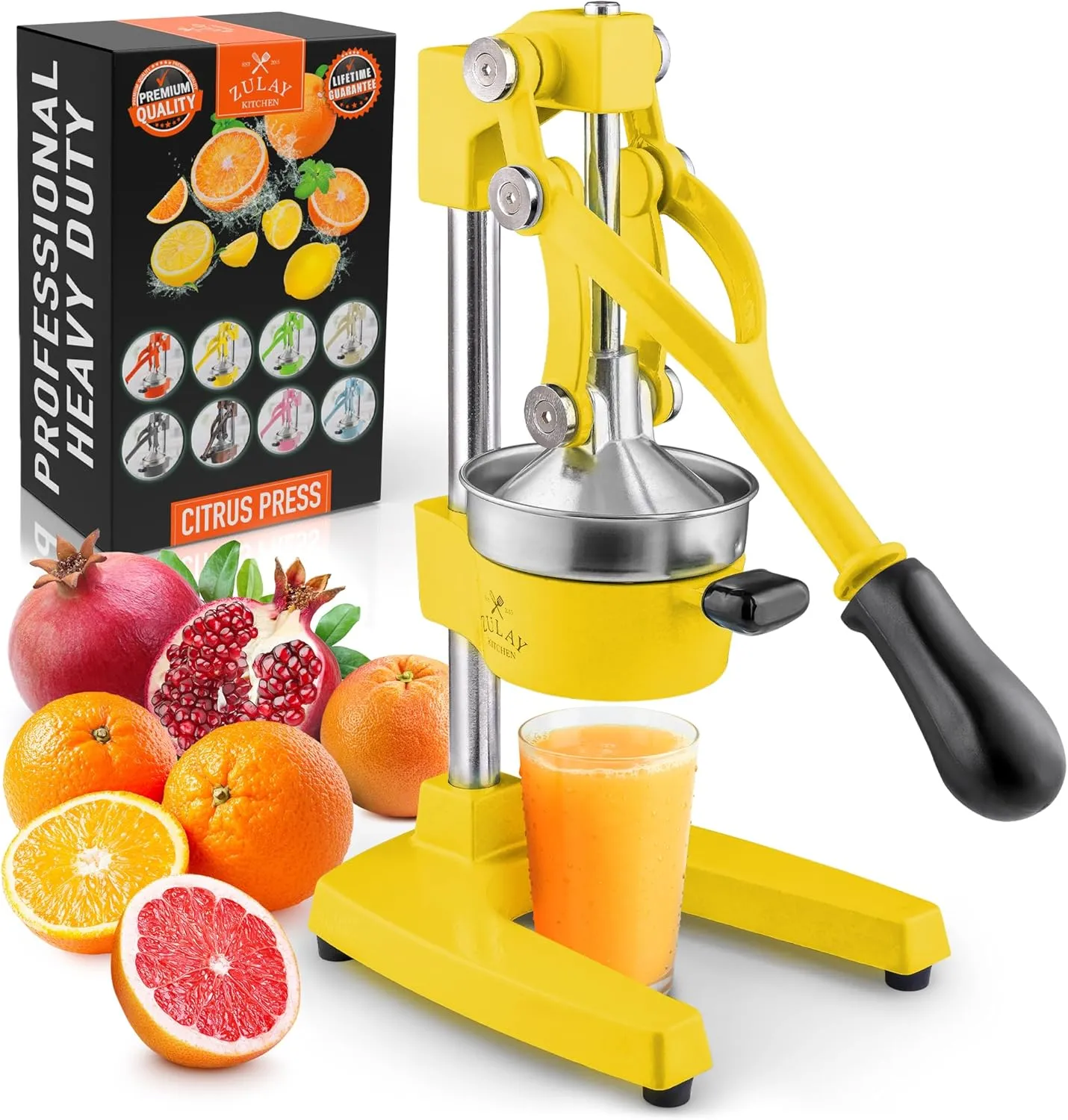 Zulay Kitchen Cast-Iron Orange Juice Squeezer - Heavy-Duty, Easy-to-Clean, Professional Citrus Juicer - Durable Stainless Steel Lemon Squeezer - Sturdy Manual Citrus Press & Orange Squeezer (Yellow)