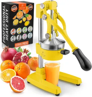 Zulay Kitchen Cast-Iron Orange Juice Squeezer - Heavy-Duty, Easy-to-Clean, Professional Citrus Juicer - Durable Stainless Steel Lemon Squeezer - Sturdy Manual Citrus Press & Orange Squeezer (Yellow)