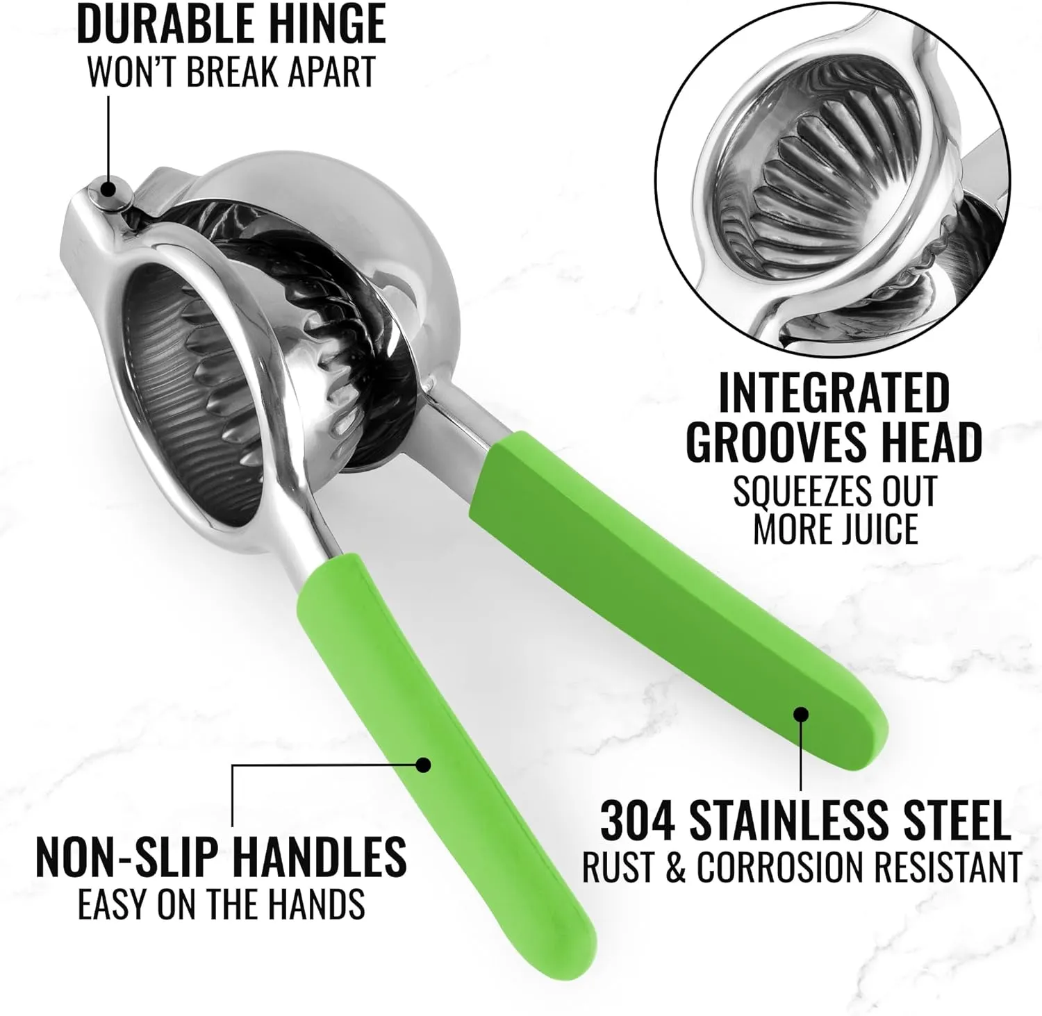 Zulay Lemon Squeezer Stainless Steel with Premium Heavy Duty Solid Metal Squeezer Bowl and Food Grade Silicone Handle - Large Manual Citrus Press Juicer and Lime Squeezer Stainless Steel (Light Green)
