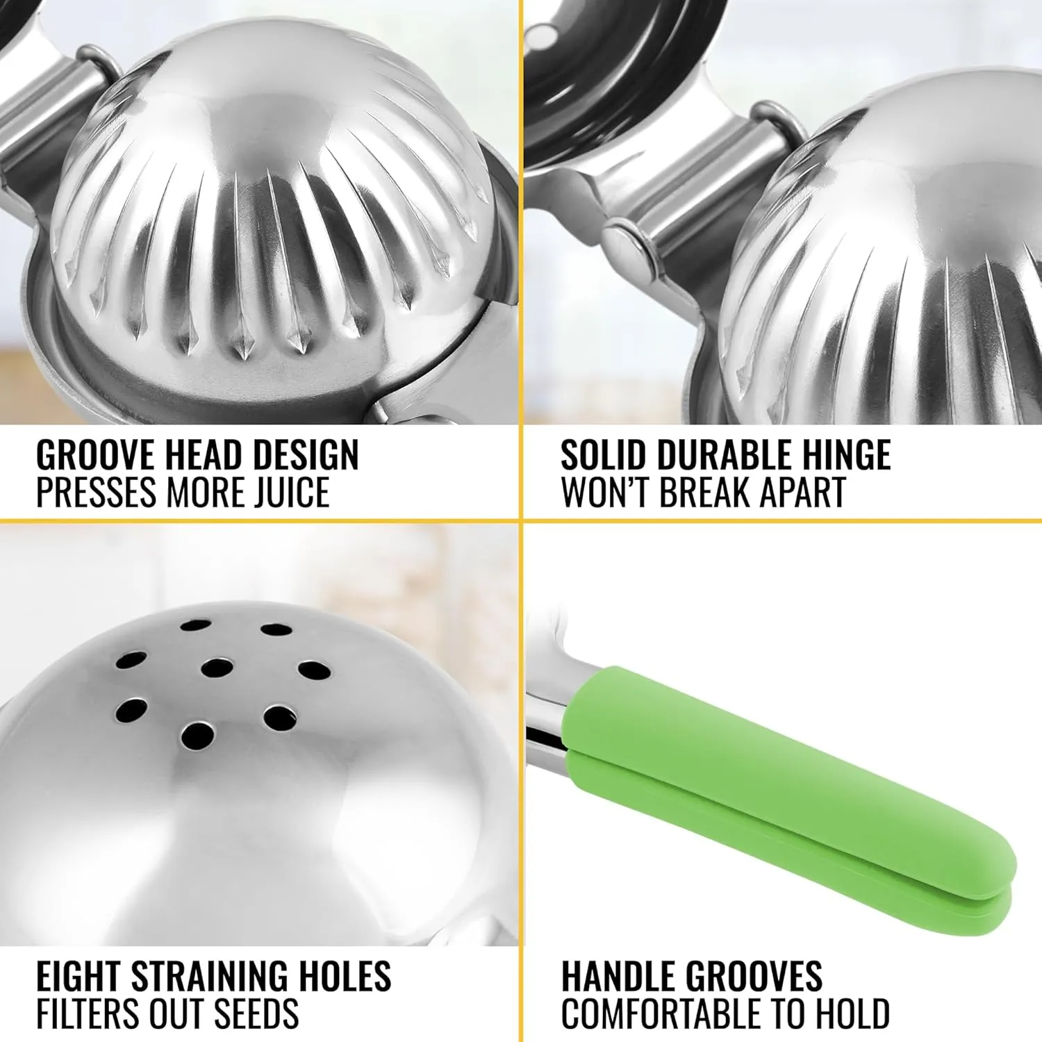 Zulay Lemon Squeezer Stainless Steel with Premium Heavy Duty Solid Metal Squeezer Bowl and Food Grade Silicone Handle - Large Manual Citrus Press Juicer and Lime Squeezer Stainless Steel (Light Green)