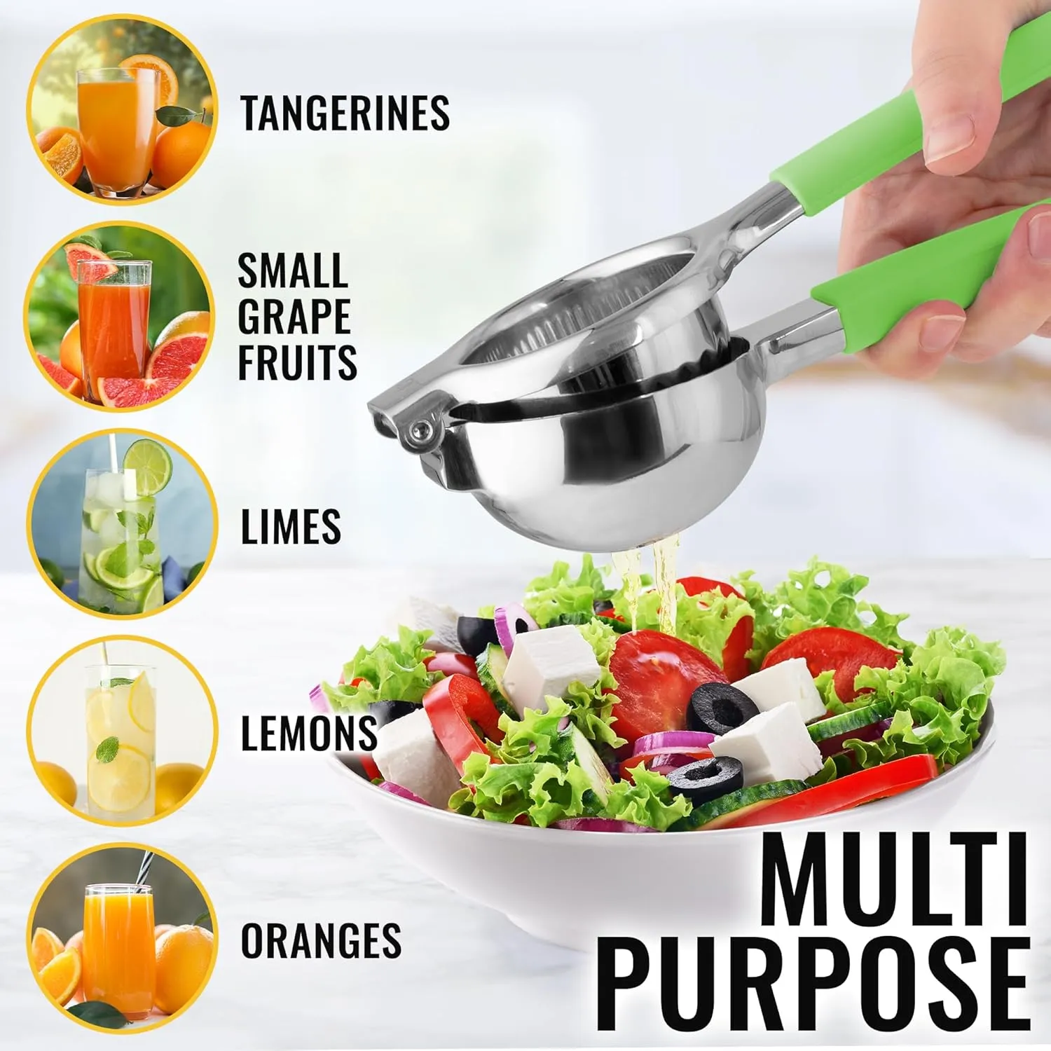 Zulay Lemon Squeezer Stainless Steel with Premium Heavy Duty Solid Metal Squeezer Bowl and Food Grade Silicone Handle - Large Manual Citrus Press Juicer and Lime Squeezer Stainless Steel (Light Green)
