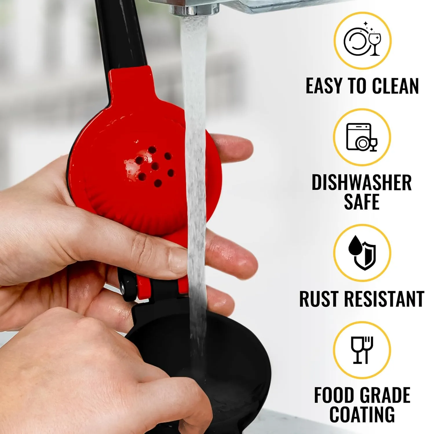 Zulay Metal 2-In-1 Lemon Squeezer Manual - Sturdy, Max Extraction Hand Juicer Lemon Squeezer Gets Every Last Drop - Easy to Clean Manual Citrus Juicer - Easy-to-Use Lemon Juicer Squeezer - Black/Red