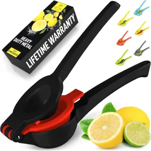 Zulay Metal 2-In-1 Lemon Squeezer Manual - Sturdy, Max Extraction Hand Juicer Lemon Squeezer Gets Every Last Drop - Easy to Clean Manual Citrus Juicer - Easy-to-Use Lemon Juicer Squeezer - Black/Red