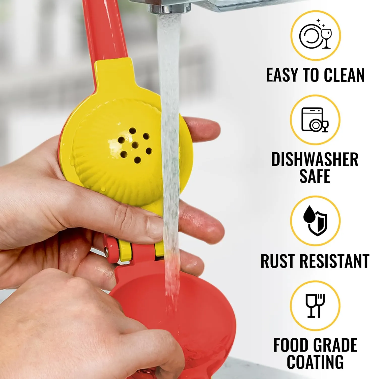 Zulay Metal 2-In-1 Lemon Squeezer Manual - Sturdy, Max Extraction Hand Juicer Lemon Squeezer Gets Every Last Drop - Easy to Clean Manual Citrus Juicer - Easy-to-Use Lemon Juicer Squeezer - Red/Yellow