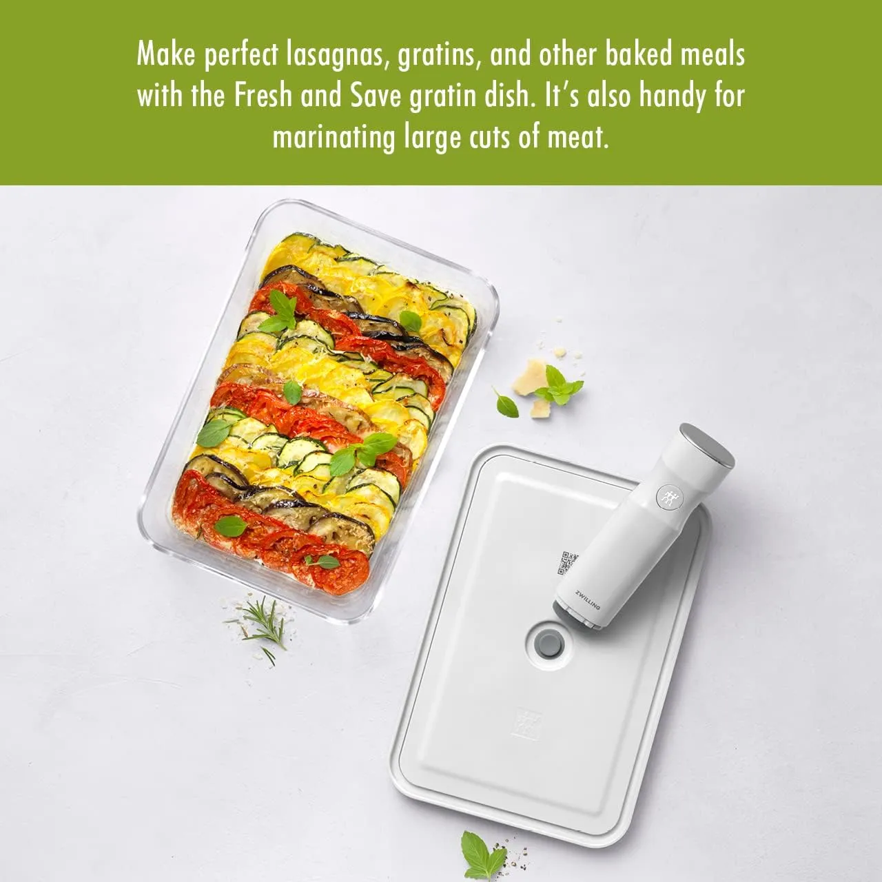 ZWILLING Fresh & Save Large Vacuum Sealer Container, Casserole Dish with Lid, Brownie Pan, Lasagna Pan, Pizza Pan, 11.5 x 7.9 x 3.2-inch